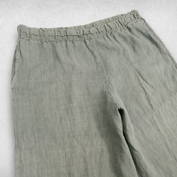Bryn Walker Pants Women M Olive Wide Leg Crop Linen Boho Lagenlook Cottage Beach - Picture 3 of 11
